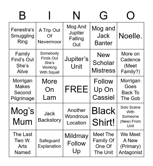 Silverborn Bingo Card
