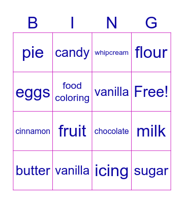 Junior Teen Cultural Dessert Bingo Card