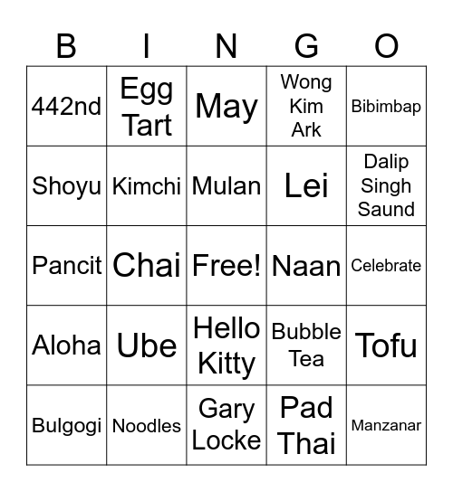 APAHM Potluck Bingo Card