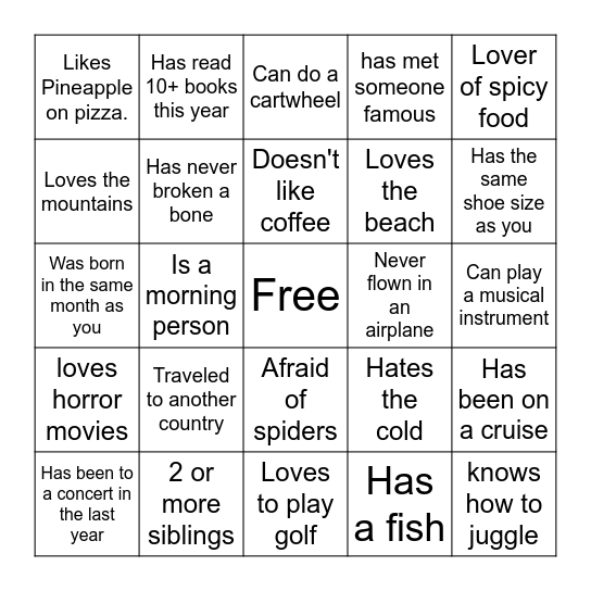 Microsoft Word  Bingo Card