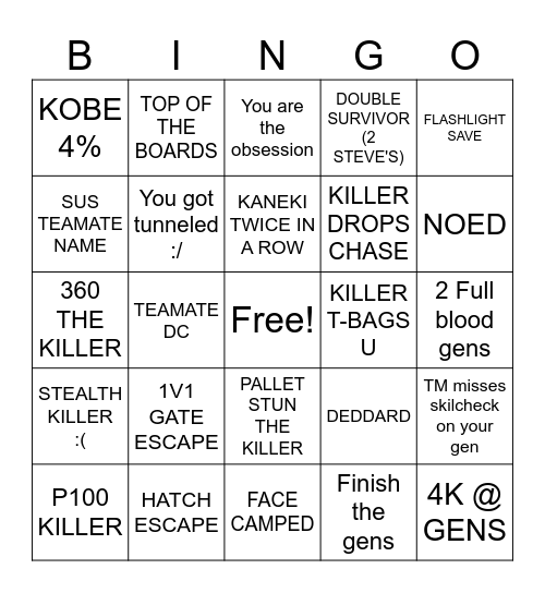 DRUNK DBD BINGO NIGHT Bingo Card