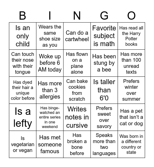 PAVA Ice Breaker Binger Bingo Card