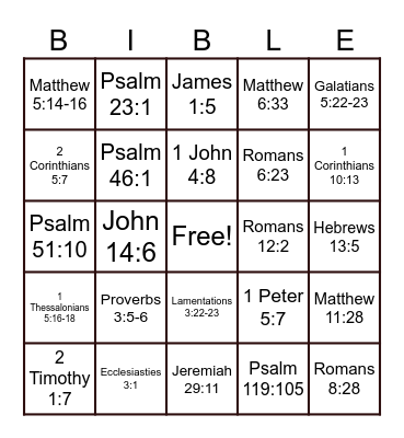 Bible Bingo Card