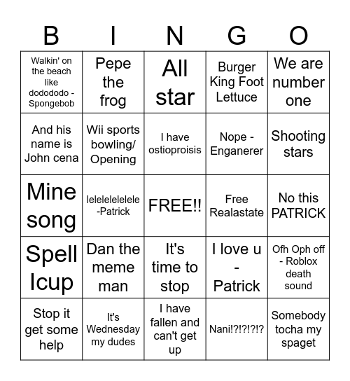 Memes bingo Card