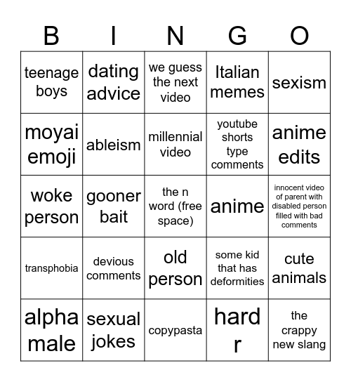 instagram bingo Card