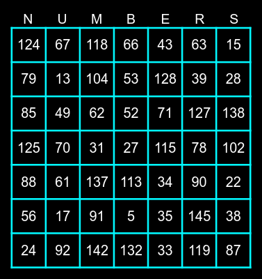 Number Bingo Card