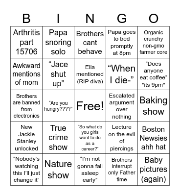 grandmas house Bingo Card
