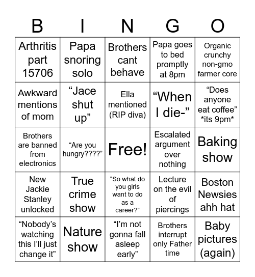 grandmas house Bingo Card