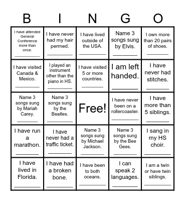 Camp Sisterhood Bingo Card