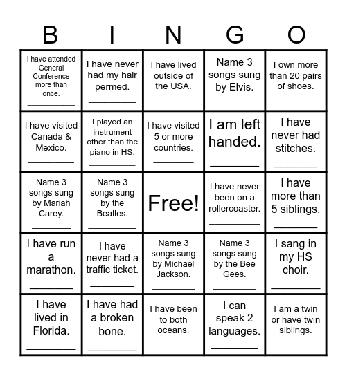 Camp Sisterhood Bingo Card