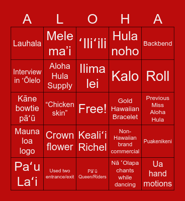 Merrie Monarch - Kahiko Night Bingo Card