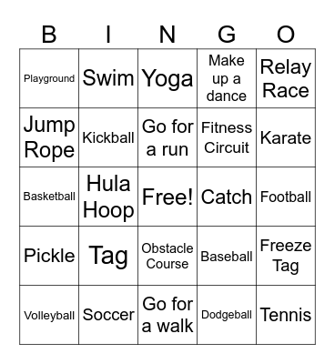 Ellis Elementary Fitness Competition Bingo Card