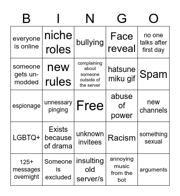 New server bingo card Bingo Card