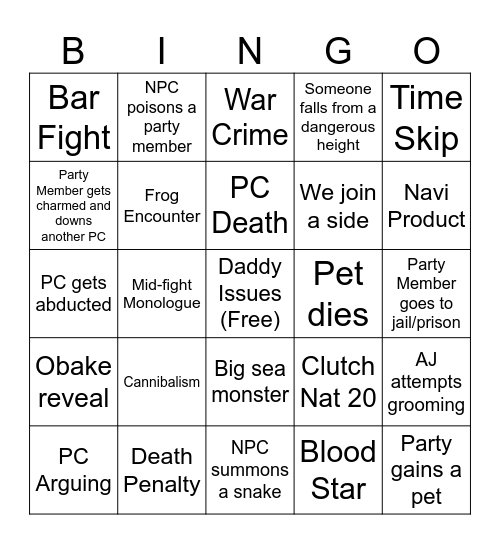 Untitled Bingo Card