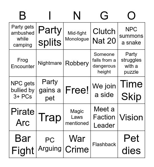 Untitled Bingo Card