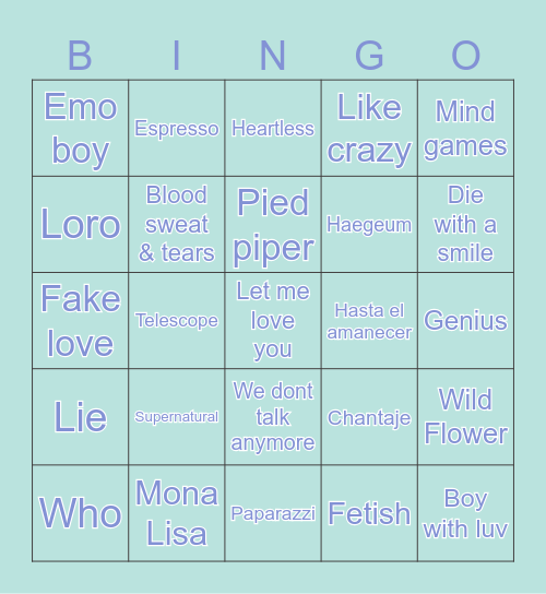Bingo Event Bingo Card