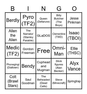 FlamingPaxTSC favorite characters bingo Card