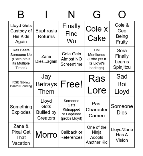 Dragons Rising Season 3 Part 2 Bingo Card