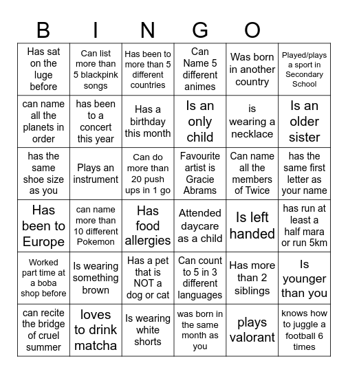 Human Scavenger Hunt! Bingo Card