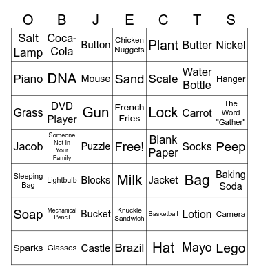 Objects Bingo Card