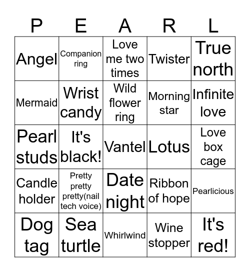Roxy's Pearl Dive! Bingo Card