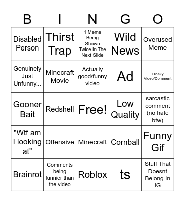 Official MrManyo IG Reels Bingo Card