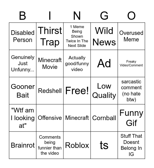 Official MrManyo IG Reels Bingo Card