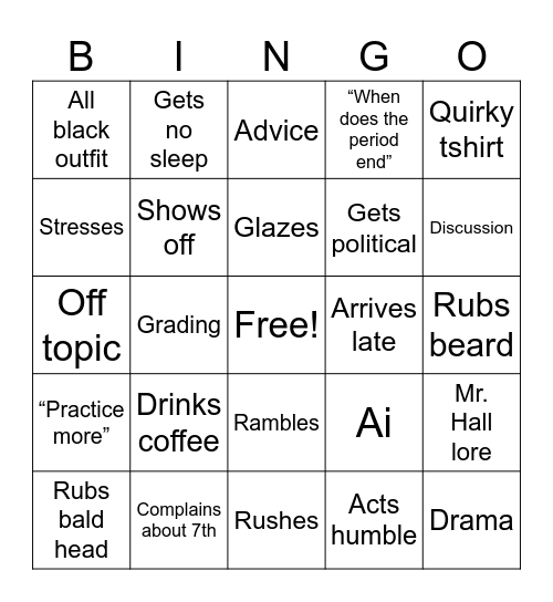 Mr. Hall of Fame Bingo Card