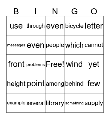 Level 4 Words Bingo Card