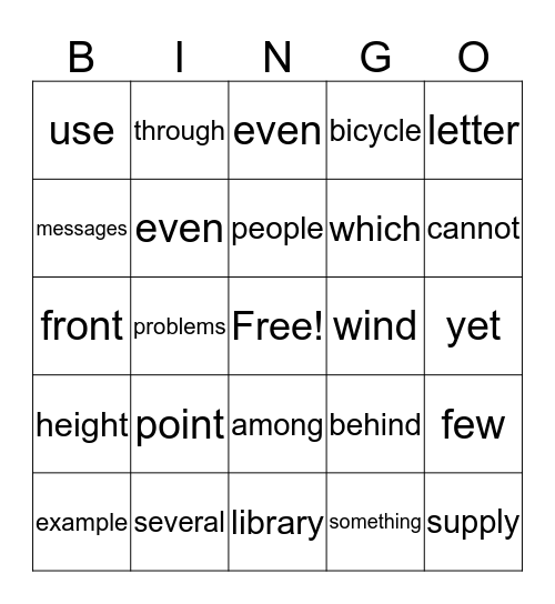 Level 4 Words Bingo Card