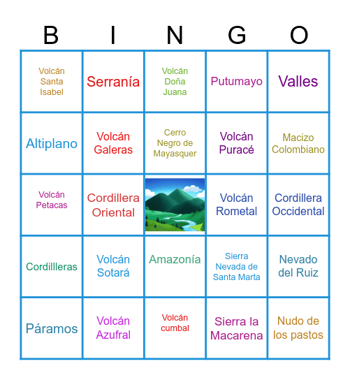Cordilleras de colombia Bingo Card