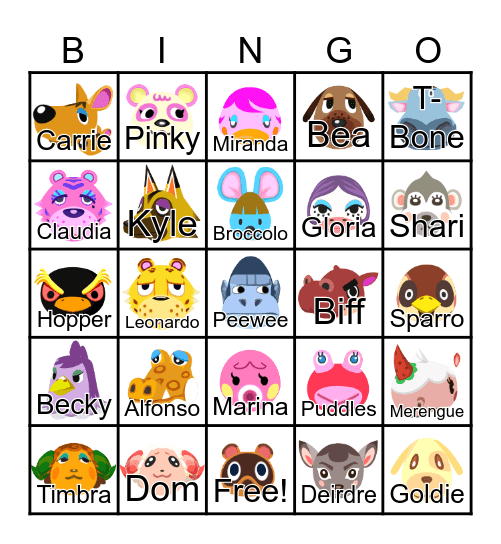 Animal Crossing Bingo Card