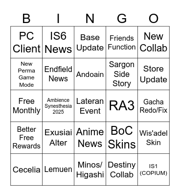 Arknights 6th Anniversary Bingo Card