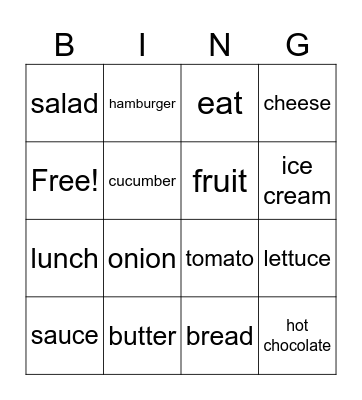 FOOD Bingo Card