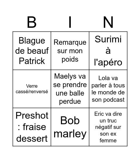Baptême Izïa Bingo Card