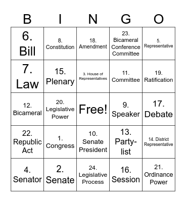 LEGISLATIVE BRANCH Bingo Card