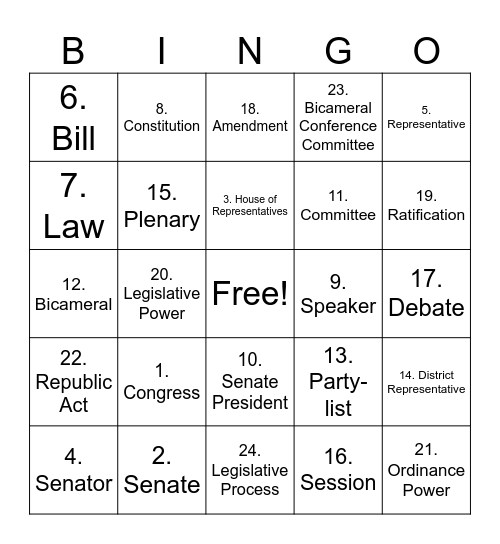 LEGISLATIVE BRANCH Bingo Card