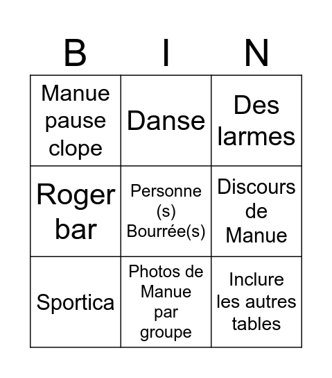 Anniversaire pépé Bingo Card
