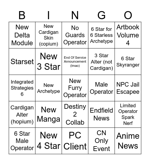 Arknights 6th Anniversary Bingo (biased) Bingo Card