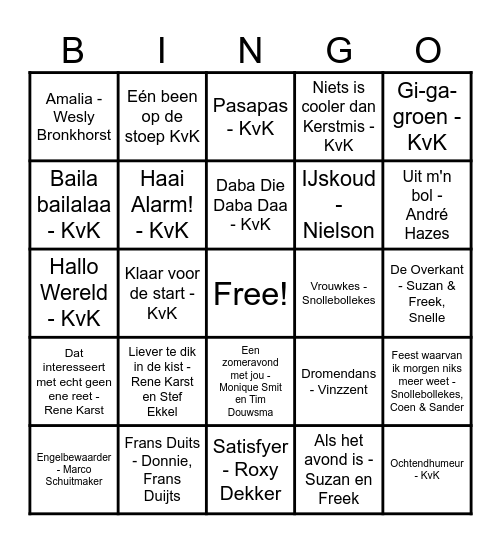 Muziekbingo Koningsdag! Bingo Card