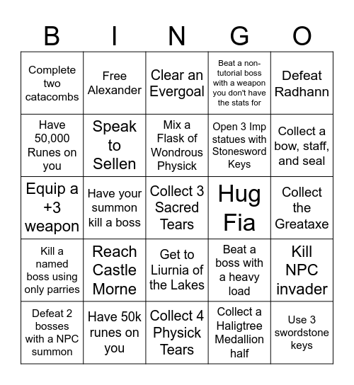 Elden Ring Bingo! Randomized Card Bingo Card