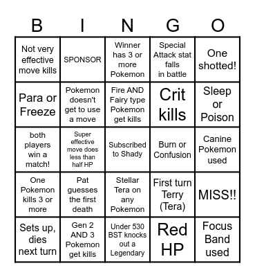 Then we fight bingo Shady Two Letters Bingo Card