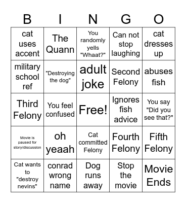 Cat in the Hat (movie) Bingo Card