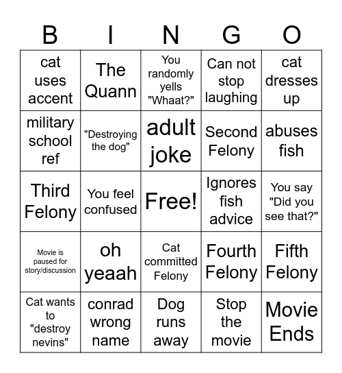 Cat in the Hat (movie) Bingo Card