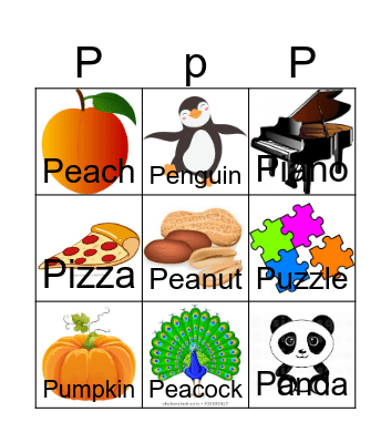 Letter P Bingo Card