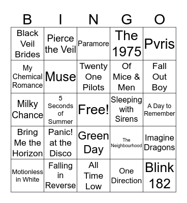 Bands Bingo Card