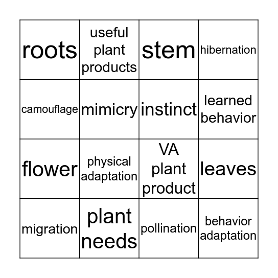 Plants and Animals Bingo Card