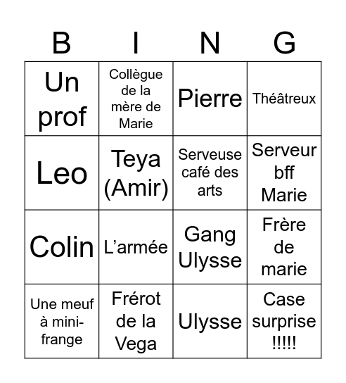 Gens qu’on voit Bingo Card