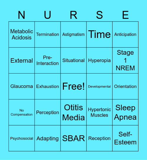 NSG 101 Exam 4 Bingo Card