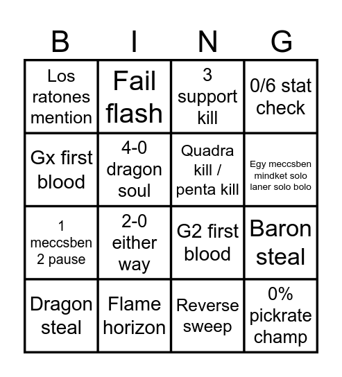 Mega giga gx vs g2 bingo Card